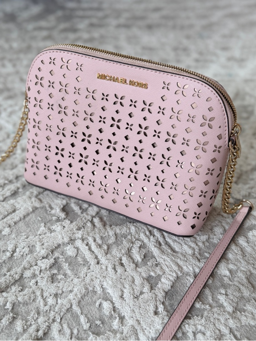 Michael Kors Pink Laser-Cut Crossbody Bag
